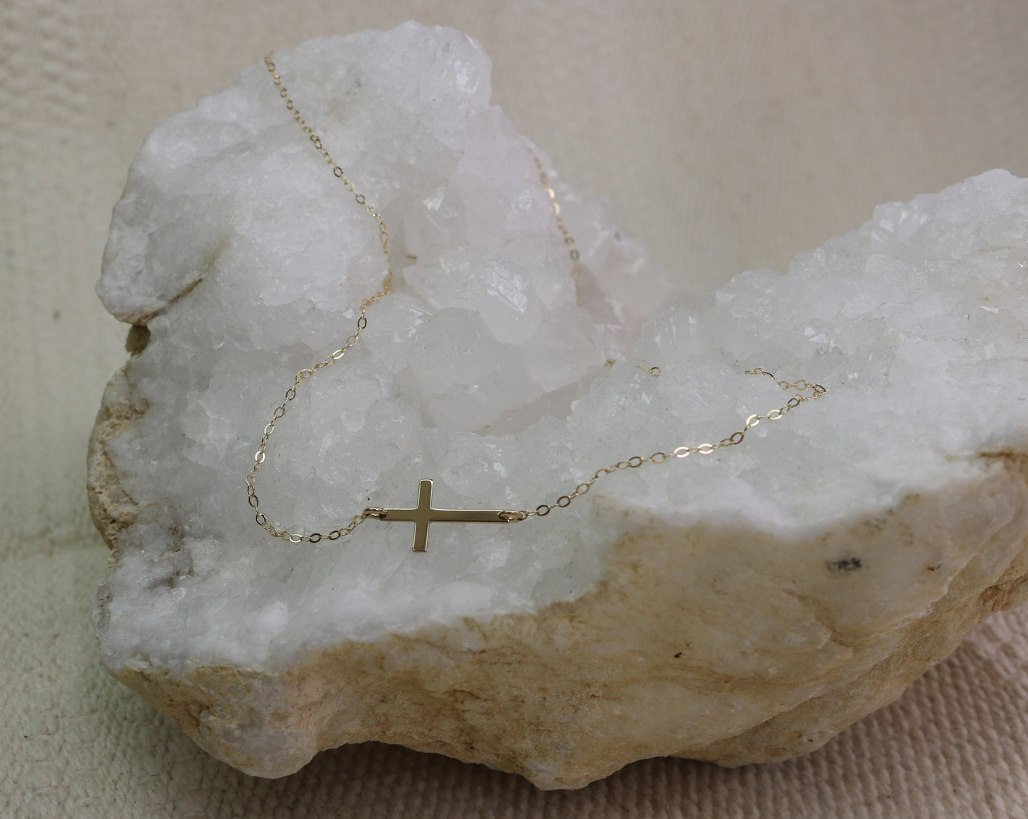 14K Small Sideways Cross Necklace